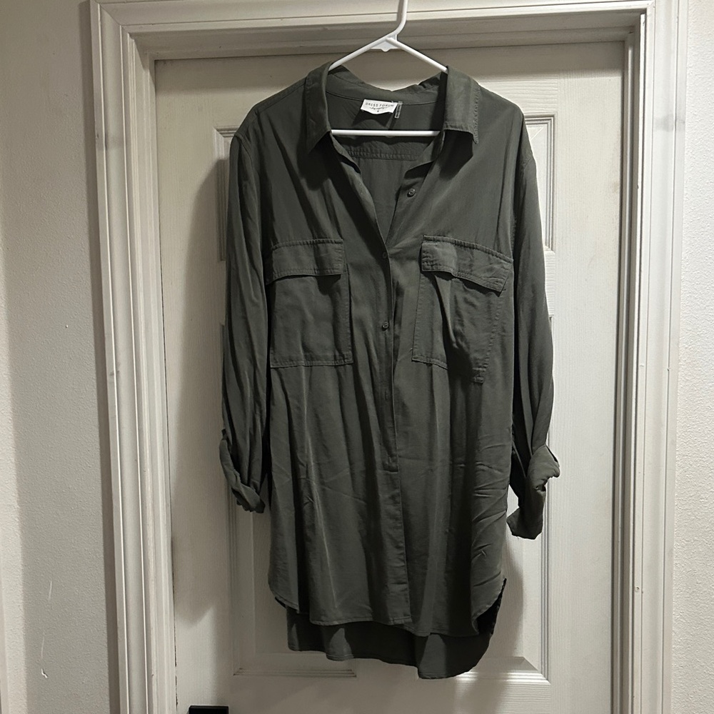 Olive Green Button-Up Dress